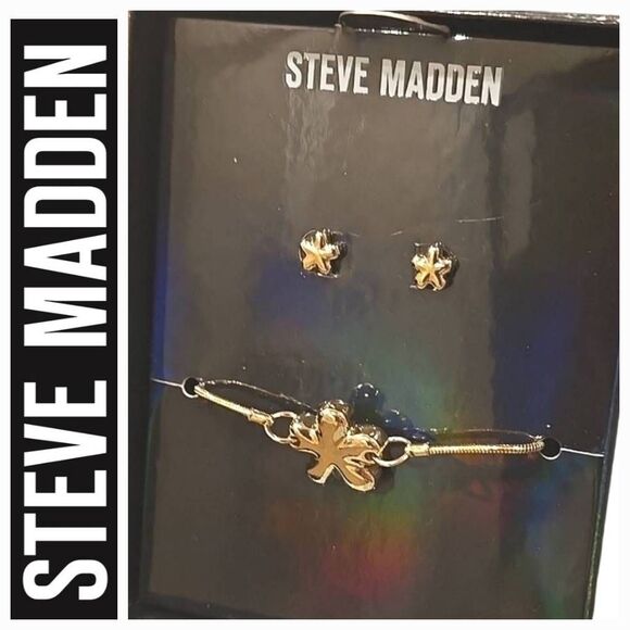 Steve Madden Flower Design Stud Earring & Adjustable Bracelet Set - Picture 1 of 7